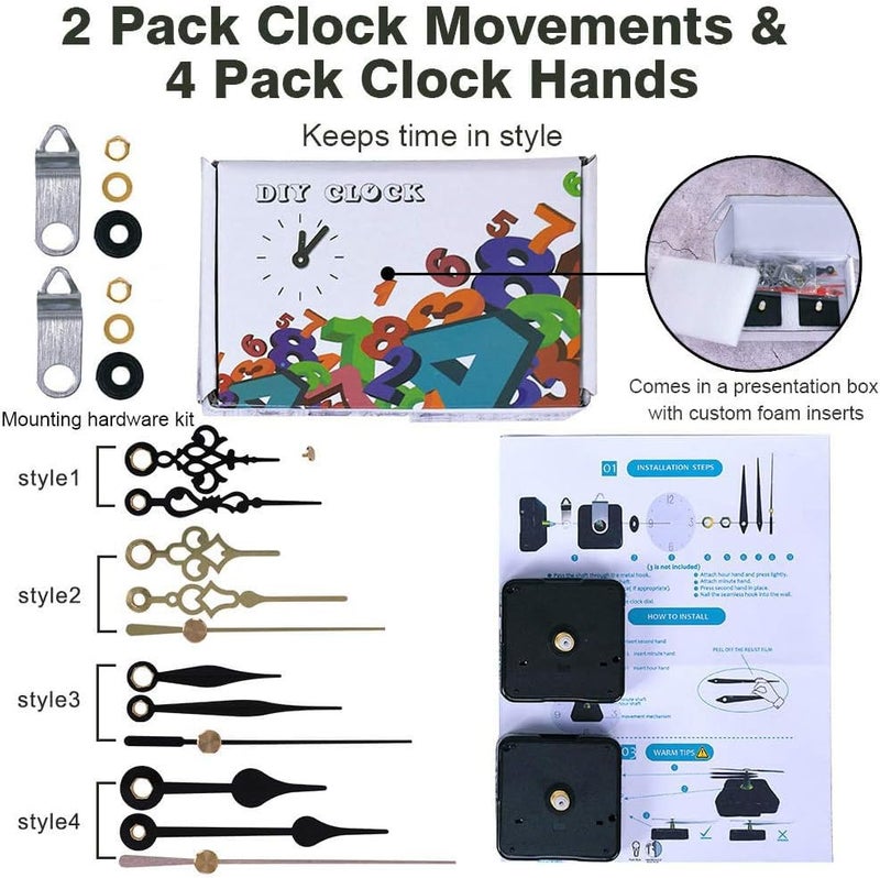 EMOON 2 Pack Clock Movement Mechanism with 4 Pairs of Short Hands Battery Operated Silent Sweep Quartz Clock Motor Kit DIY Repair Parts Replacement, 5/8 Inch Total Shaft Length - Image 3